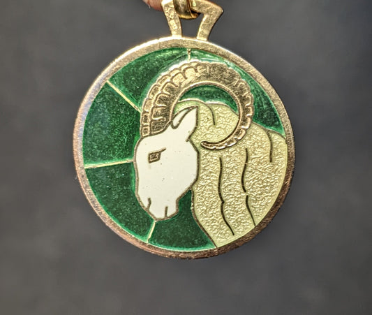 18k Plique a Jour Ram Pendant