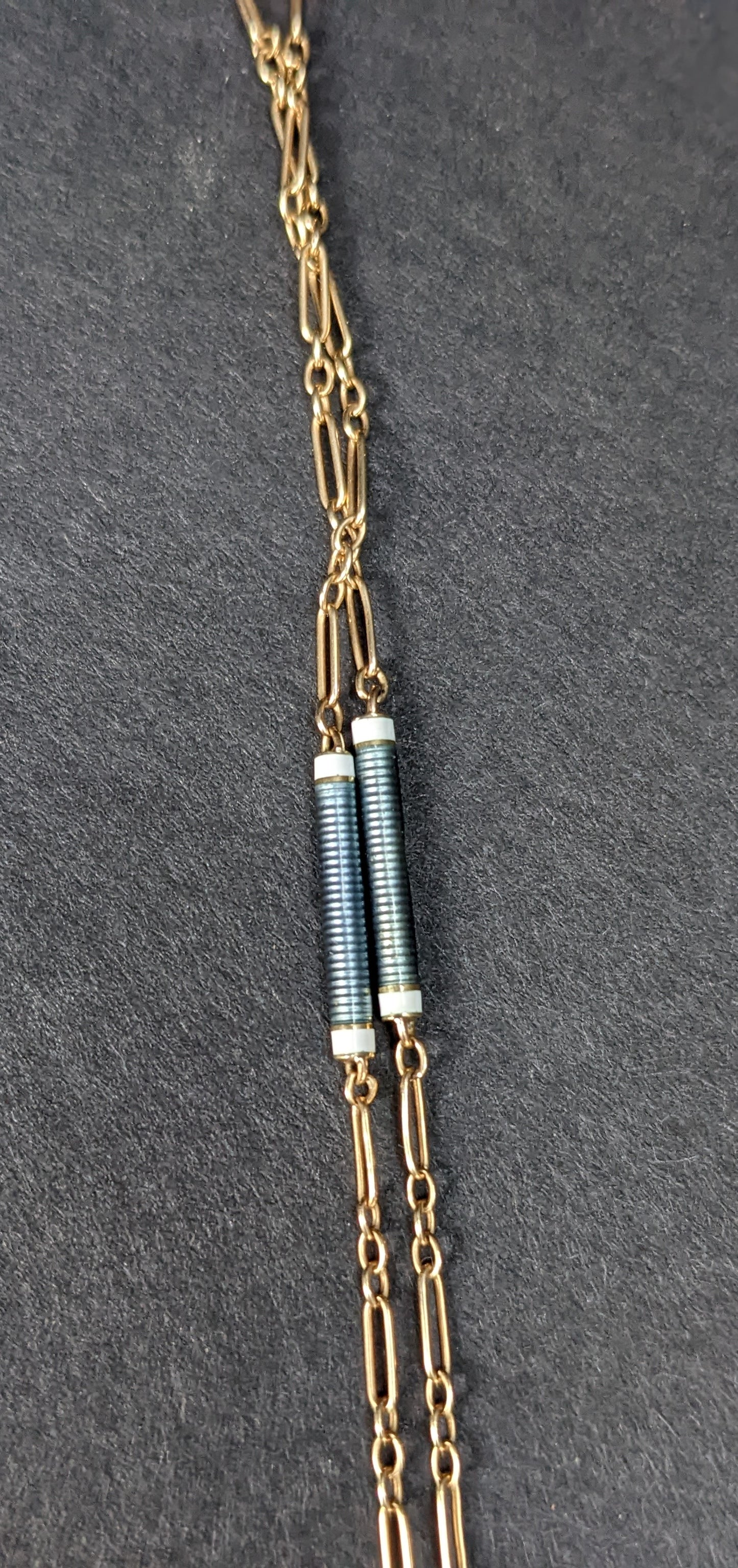 14k blue guilloche enamel watch and matching chain