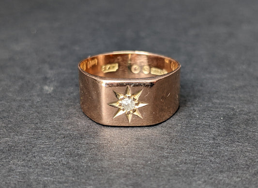 9K Cigar Band Rose Gold with diamond, markings