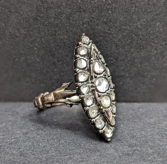 Navette rose cut diamond ring