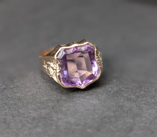 Large shield cut amethyst ring