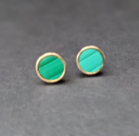 14Kt Malachite Round stud conversion earrings