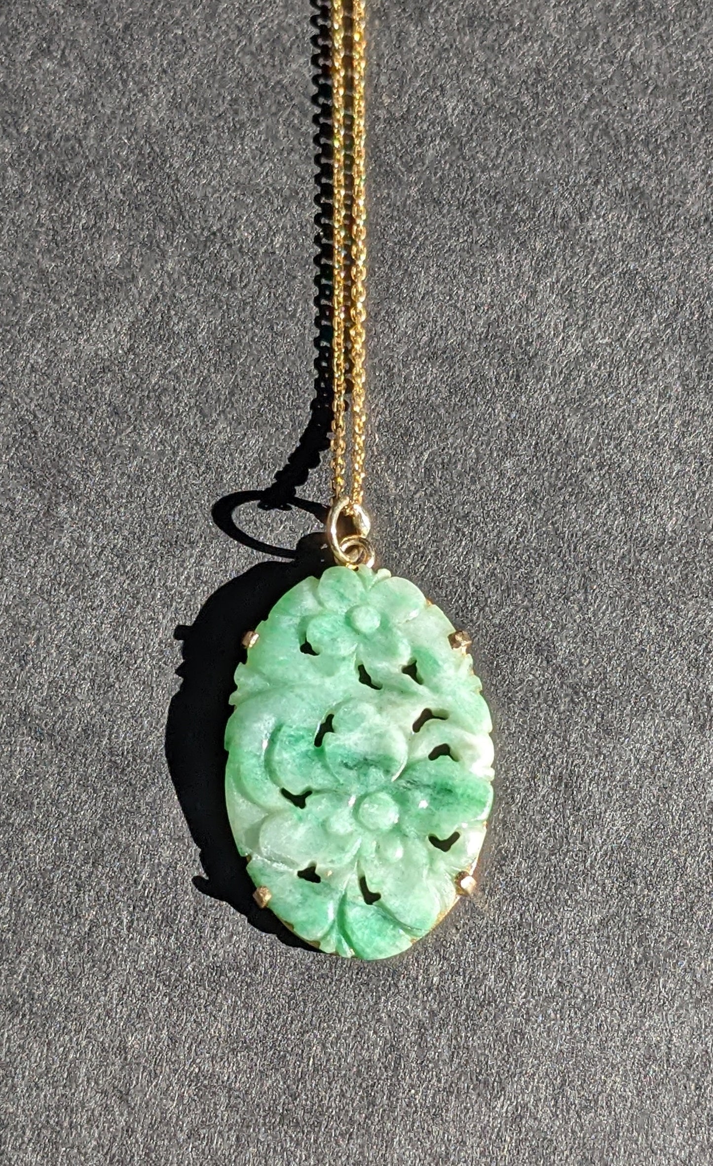 14k Gold and Carved Jade Pendant