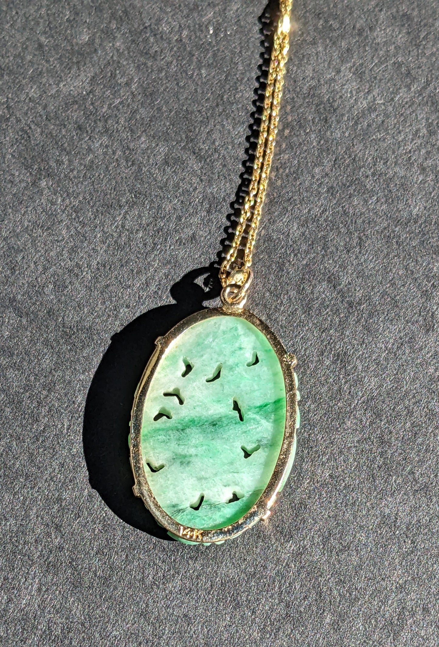 14k Gold and Carved Jade Pendant