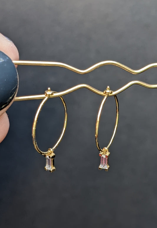 14k hoop earrings with baguette diamond drops