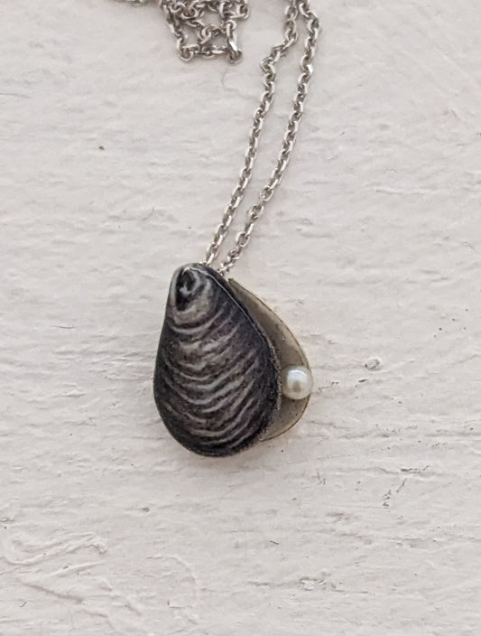 Enamel Oyster and Pearl Necklace