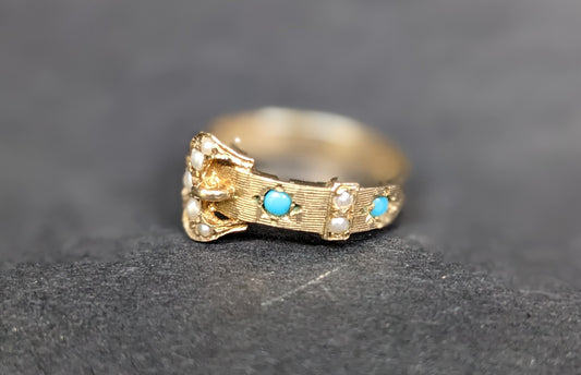 Pearl and Turquoise Buckle Ring
