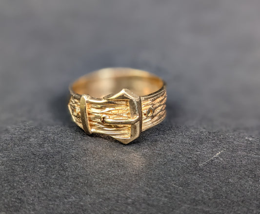 Large Engraved Gold Buckle Ring English