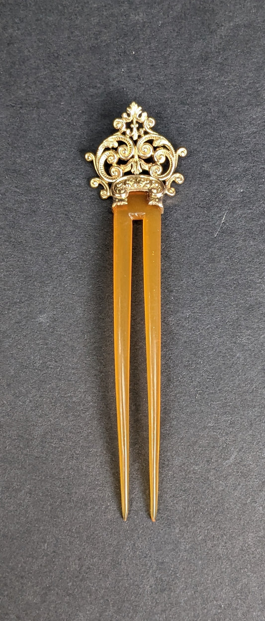 14kt Gold and Celluloid Hair Pin