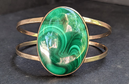 Large Oval Malachite Bracelet Brooch Conversion
