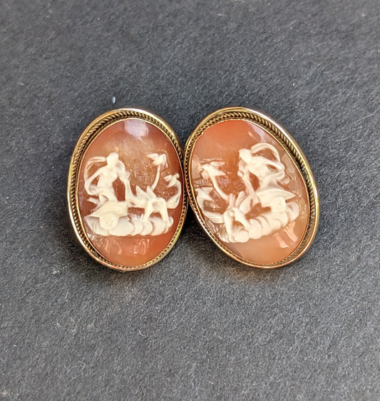 Large Oval Cameo Earrings Greek Myth Motif