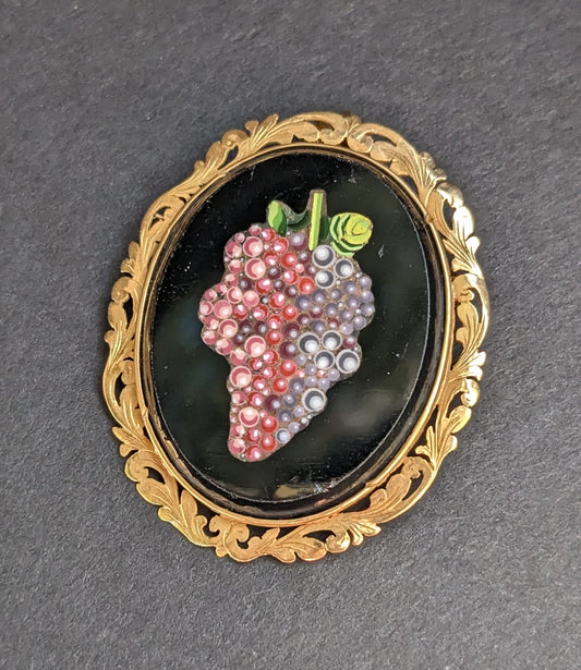 Large Pietra Dura Brooch/Pendant with Grape motif