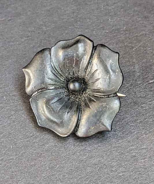 Onyx Mourning Flower Brooch