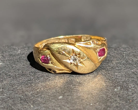 Edwardian 18k ruby and diamond "knot"