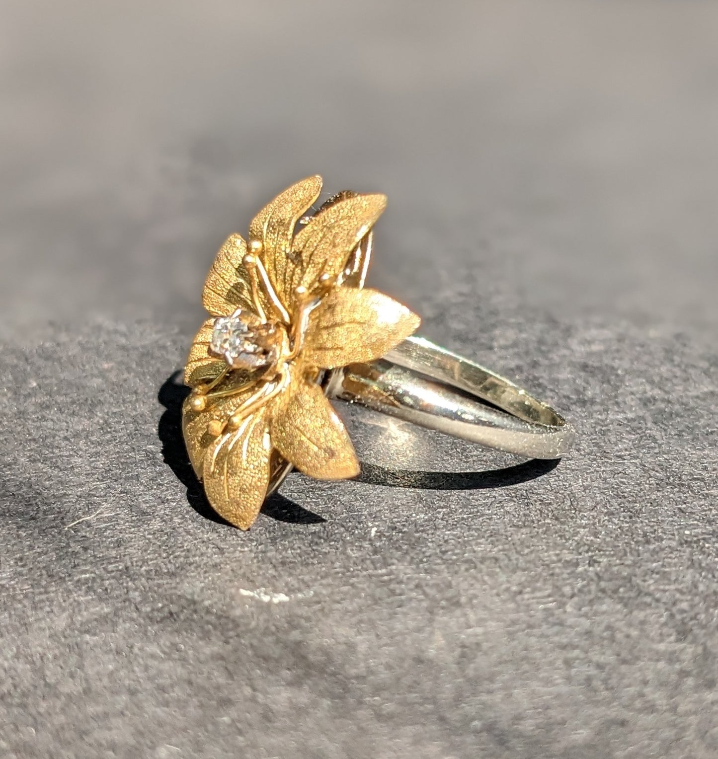 14 and 15Kt Flower Ring with Diamond Center