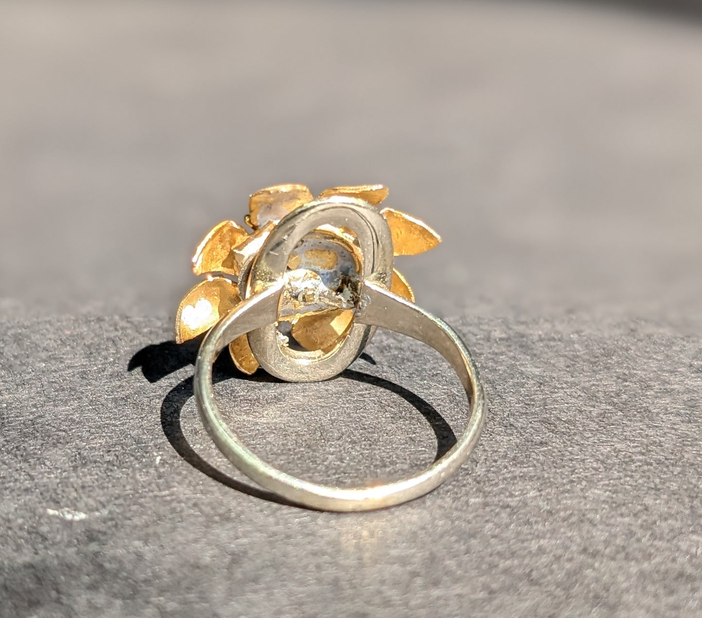 14 and 15Kt Flower Ring with Diamond Center