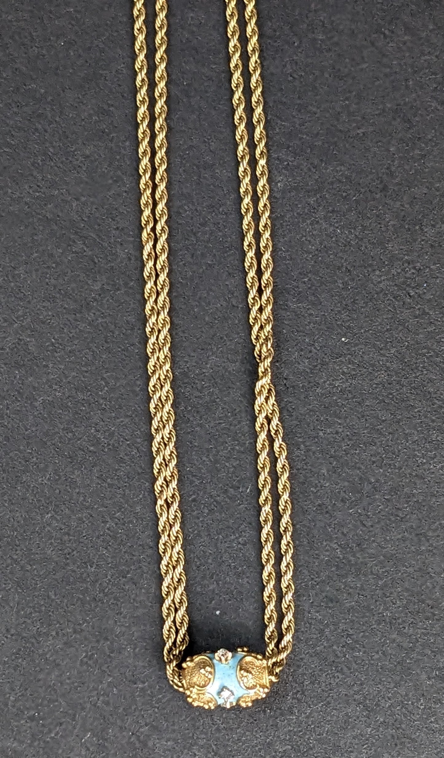 14K Rope Chain with Blue Enamel Diamond Slide