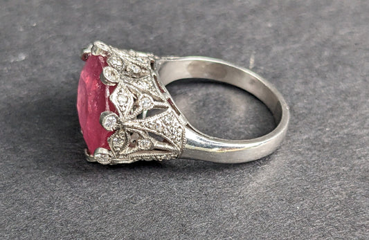 18Kt Diamond Crown Mounting with Large Ruby Raised Oval Ring
