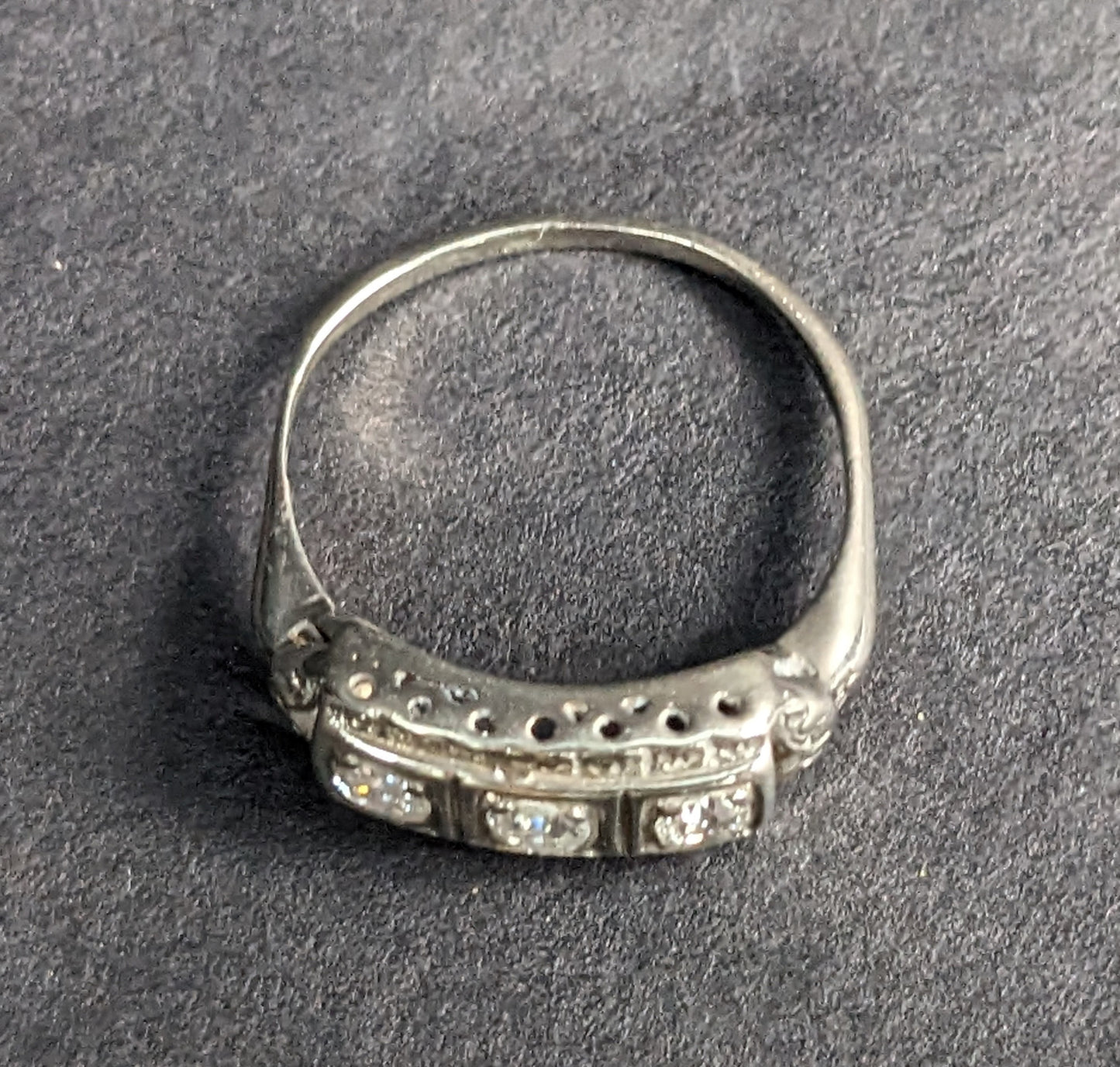 Three stone diamond filigree ring